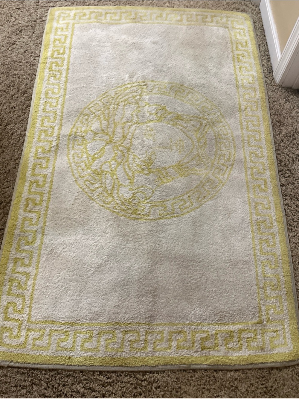 Versace Vintage Cream and Yellow Medusa Accent/ Bathroom Rug (55” x 33”)